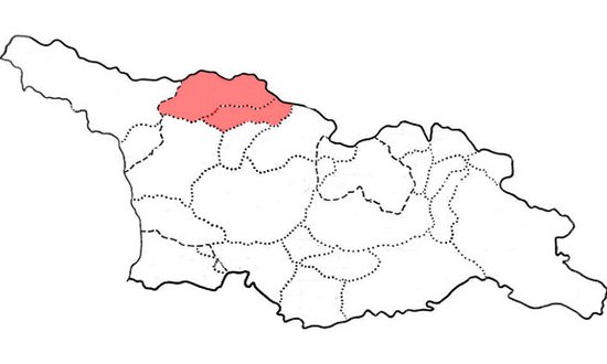 Mapa Gruzie s vyznačením historických regionů Horní a Dolní Svanetie