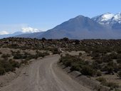 Výlet do okolí Salaru de Surire - pohled na sopky zprava: Arintica (5585m), Calajalata (5169m), Guallatiri (6071m) a Parinacota (6348m), Chile