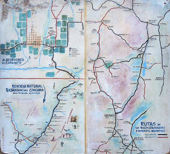 Orientační mapka údolí Calchaquíes a okolí města Cafayate, provincie Salta, Argentina