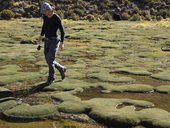 Jirka zkouší pevnost podmočeného bofedalu, NP Isluga, Chile