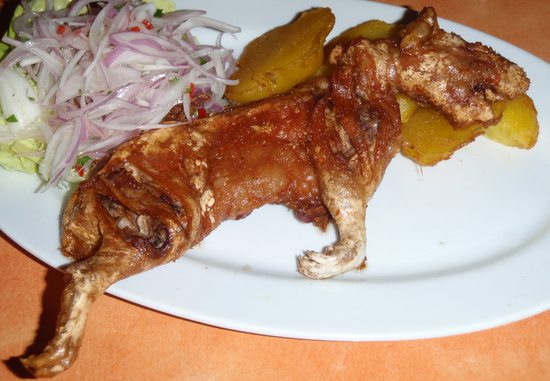 Pečené morče - cuy (podle mne krysa) v Limě, Peru