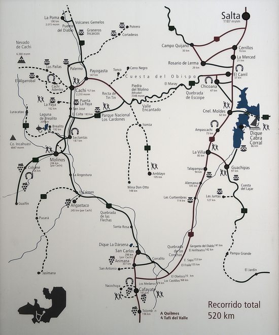 Orientační mapka oblasti Valles Calchaquíes, provincie Salta, Argentina