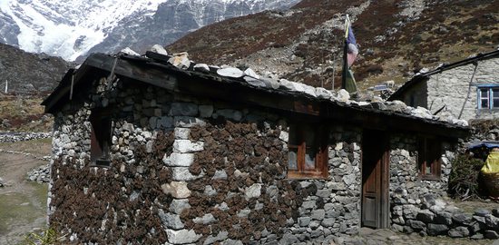 Třetí den přicházíme do Kyanjing Gompy ve výšce 3730m. Lívance na zdi jsou jačí hovna, používaná domorodci k topení.