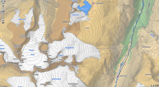 Mapa - trasa z chaty Juvasshytta