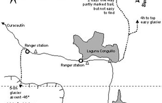 Nákres národního parku Conguillío, Chile; zdroj: 'www.escalando.cl'