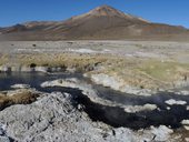 Jezírka na Salaru de Surire a na pozadí Cerro Chiguana /Chihuana/ (5290m), Chile