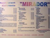 Menu letištní restaurace Mirador, El Alto, Bolívie