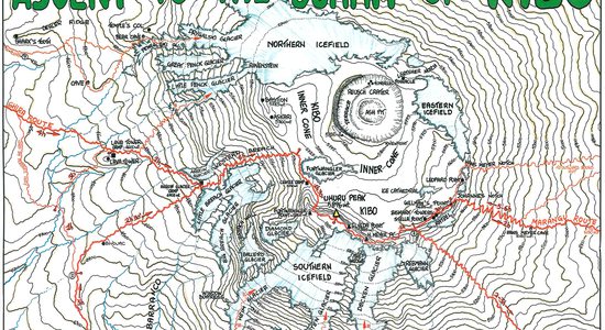 Orientační mapa - Kibo/Uhuru Peak (5985m), Kilimandžáro, Tanzanie