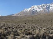 Pohled na rozložitou sopku Tacora (5980m) a vzdálenější Nevado Chupiquiña (5178m), Chile