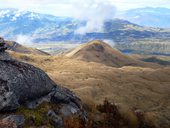 Výhled z Cotacachi (4944m) směrem k jezeru Cuicocha, Ekvádor