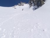 Zimní výstup na severozápadní vrchol Vysoké (2547m) centrálním žlabem, Vysoké Tatry, Slovensko