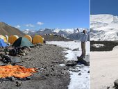 Sestup z C2 (5380m) do C1 (4400m) a den odpočinku před výstupem, Pamír, Kyrgyzstán