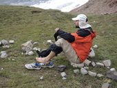 Cesta ze základního tábora Ačik-Taš do C1 (4400m), Kyrgyzstán