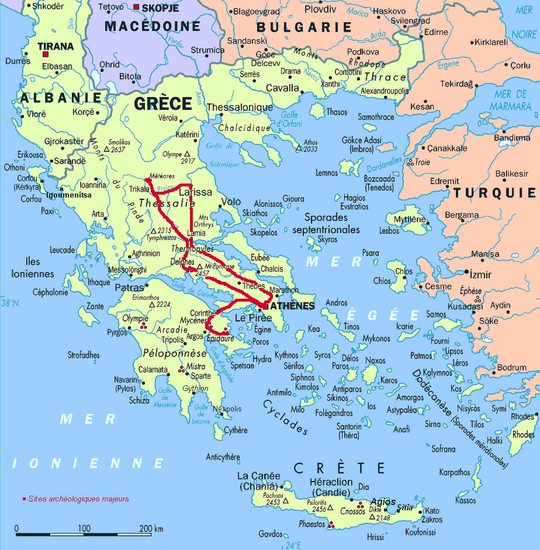 Mapa naší cesty po Řecku (2000)