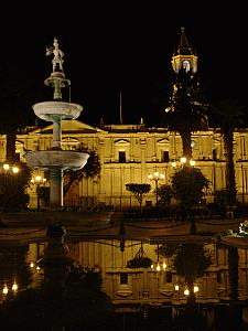 Main square in Arequipa in the night, Peru, 19. 2. 2006