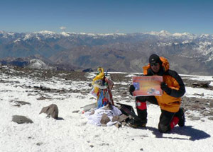 Arian na vrcholu Aconcaguy (6962m), Argentina, 26. ledna 2006