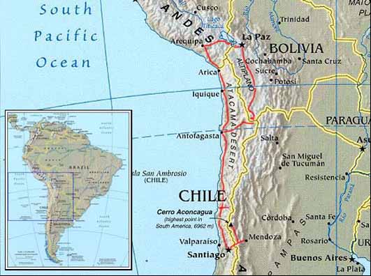 Mapa / trasa expedice Las Cumbres 2006
