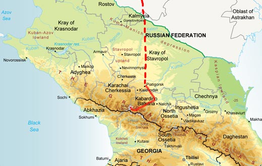 Mapa naší cesty na Elbrus (2009)