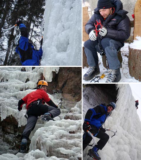 Ledová stěna ve Víru (lezci - Martin, Vláďa, Robert a Láďa), 10.1.2009.
