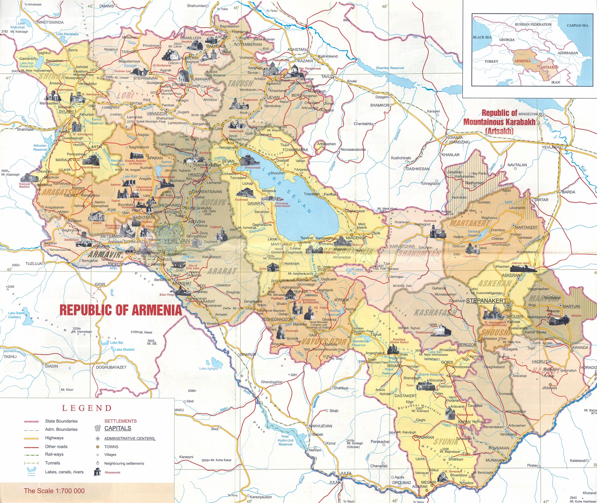 Armenia map. Карта Армении на русском языке. Достопримечательности Армении на карте. Карта Армении 2022.