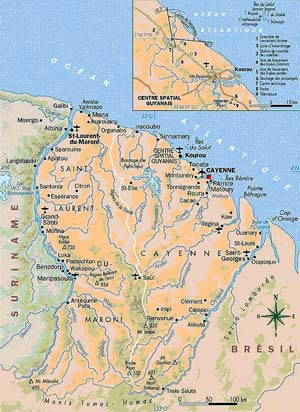 Mapa - Francouzská Guyana.