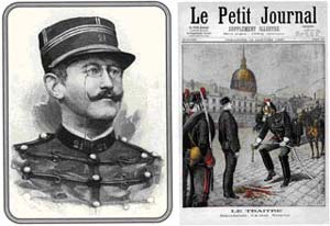 Alfred Dreyfus a titulní strana zobrazující jeho degradaci.